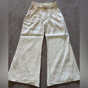 Zimmermann Cream Wide-Leg Linen pants